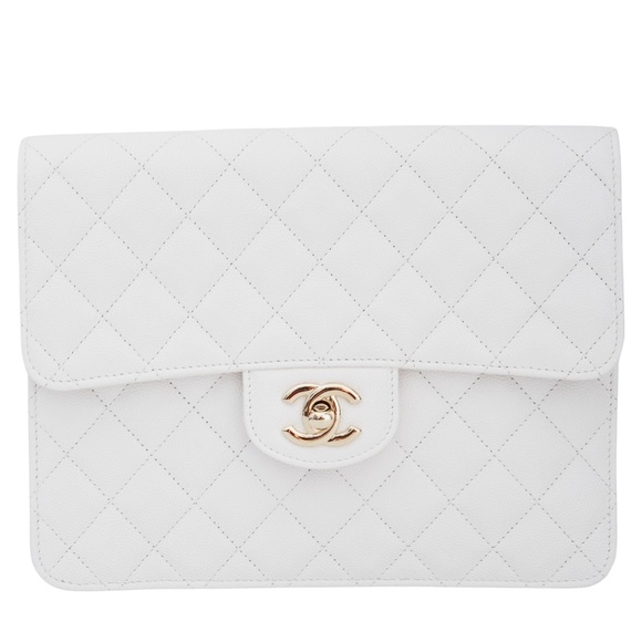 CHANEL WHITE CAVIAR LEATHER CLASSIC TIMELESS FLAP CLUTCH 2020 - Picture 1 of 9